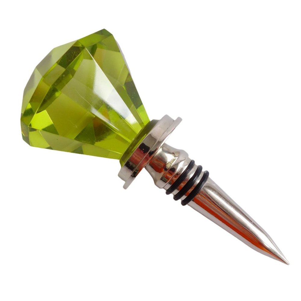 Large Chartreuse Yellow Faceted Glass Wine Bottle‎ Stopper 5 1/2 Inches